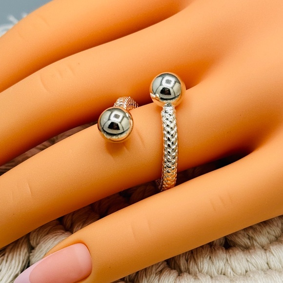 925 Fashion Geometric Handmade Irregular Double Balls Ring - Picture 4 of 8